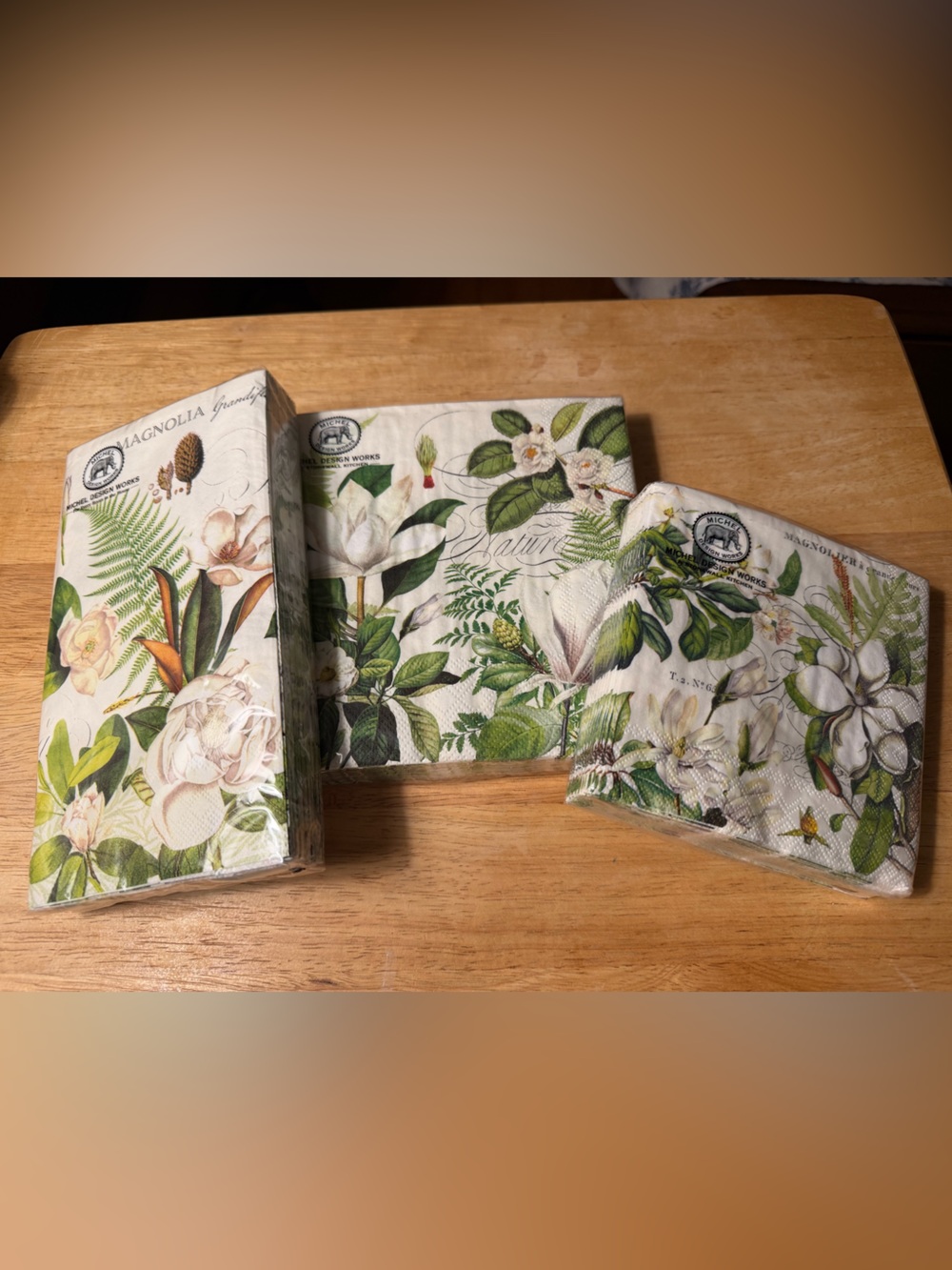 Set of 3 Michel Design Works Paper Triple Ply Magnolia  Petals Print Napkins